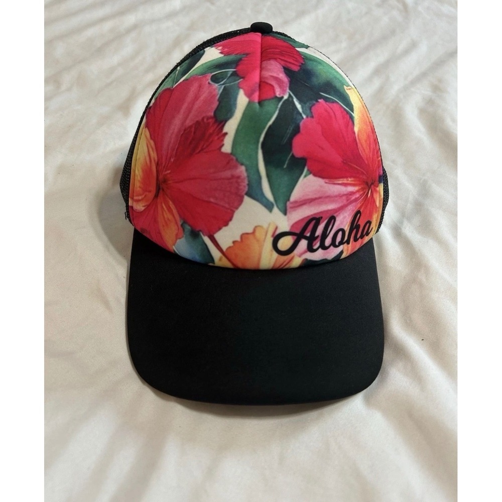 Surfware Hawaiian Classics Aloha Floral Trucker Hat Black Mesh Snapback Cap